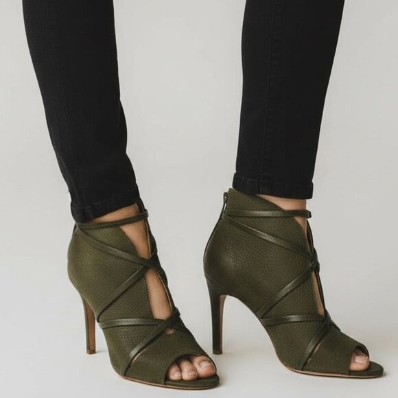 Journee Collection “Samara” Peep-Toe Stiletto Booties – Women’s 8.5 – Olive - Picture 1 of 13